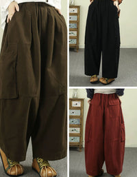 Elastic waist wide leg cargo pants for women