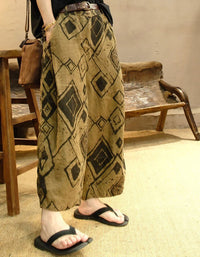 Women Relaxed Fit Diamond Pattern Linen Pants
