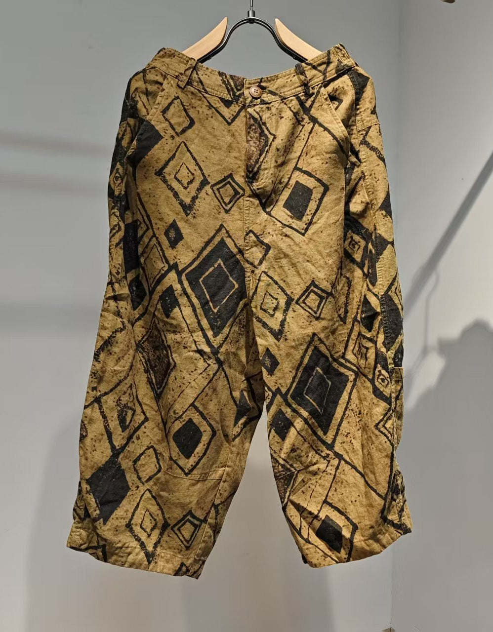 Women Relaxed Fit Diamond Pattern Linen Pants