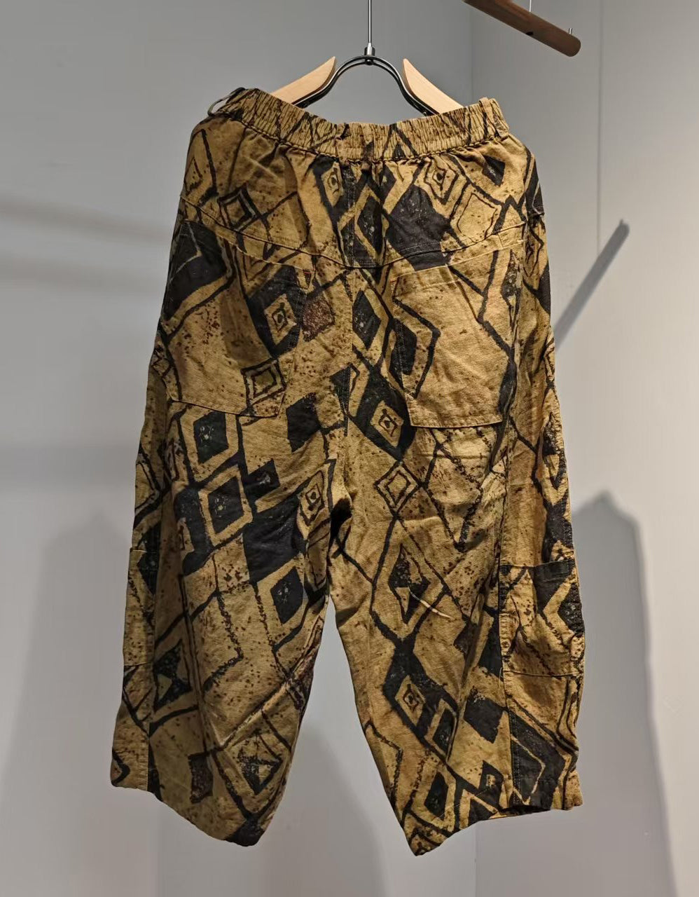 Women Relaxed Fit Diamond Pattern Linen Pants