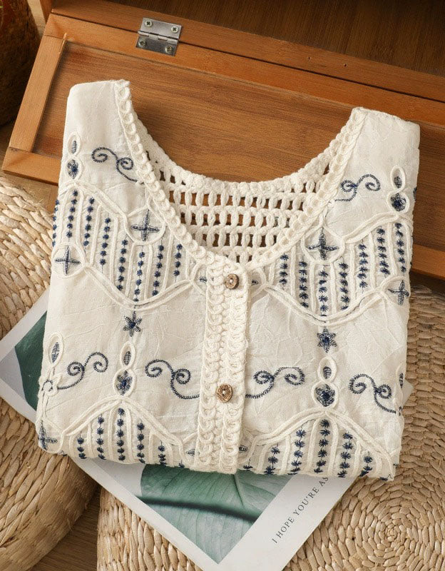 Women’s Embroidered Lace Vest Top – Casual Bohemian Sleeveless Shirt