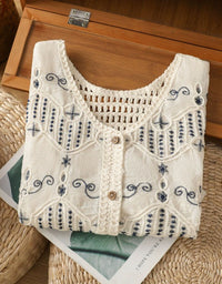 Women’s Embroidered Lace Vest Top – Casual Bohemian Sleeveless Shirt