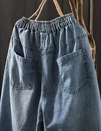 Women Floral Embroidery Denim Harem Pants