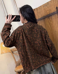 Women Retro Floral Long Sleeve Cotton Shirt