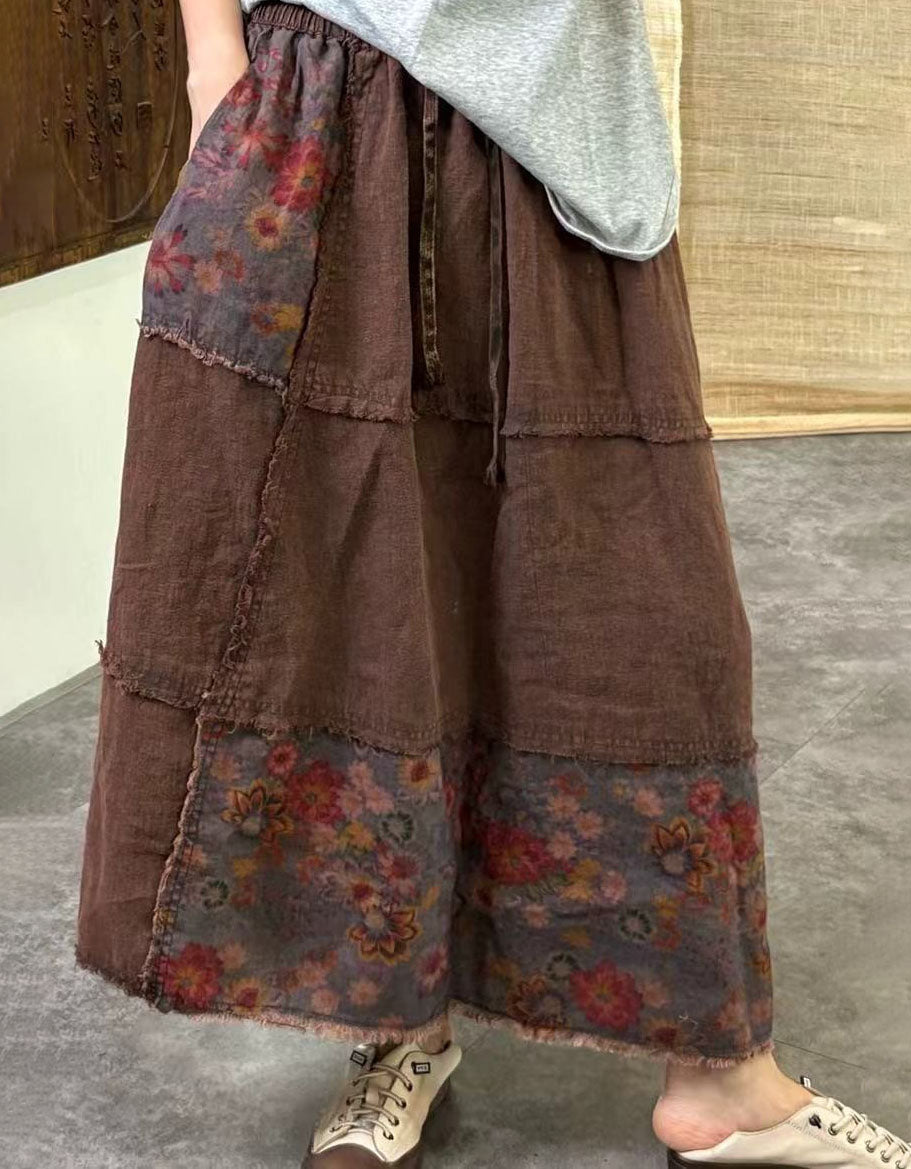 Women’s Boho Maxi Skirt – Rustic Patchwork Floral Loose Fit Long Skirt