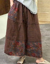 Women’s Boho Maxi Skirt – Rustic Patchwork Floral Loose Fit Long Skirt