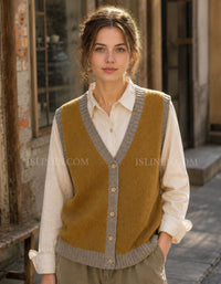 Women’s V-Neck Knit Sweater Vest – Vintage Button Front Layering Top