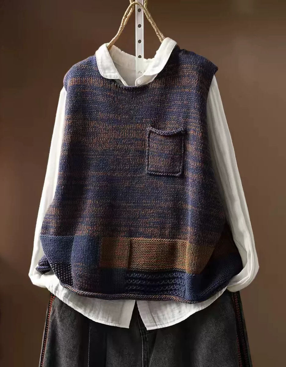 Women Casual Color Block Sleeveless Knit Sweater Vest