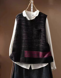 Women Vintage Knit Sweater Vest with Patch Pockets
