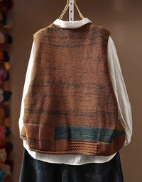 women's vintage color block knit sweater vest with pockets