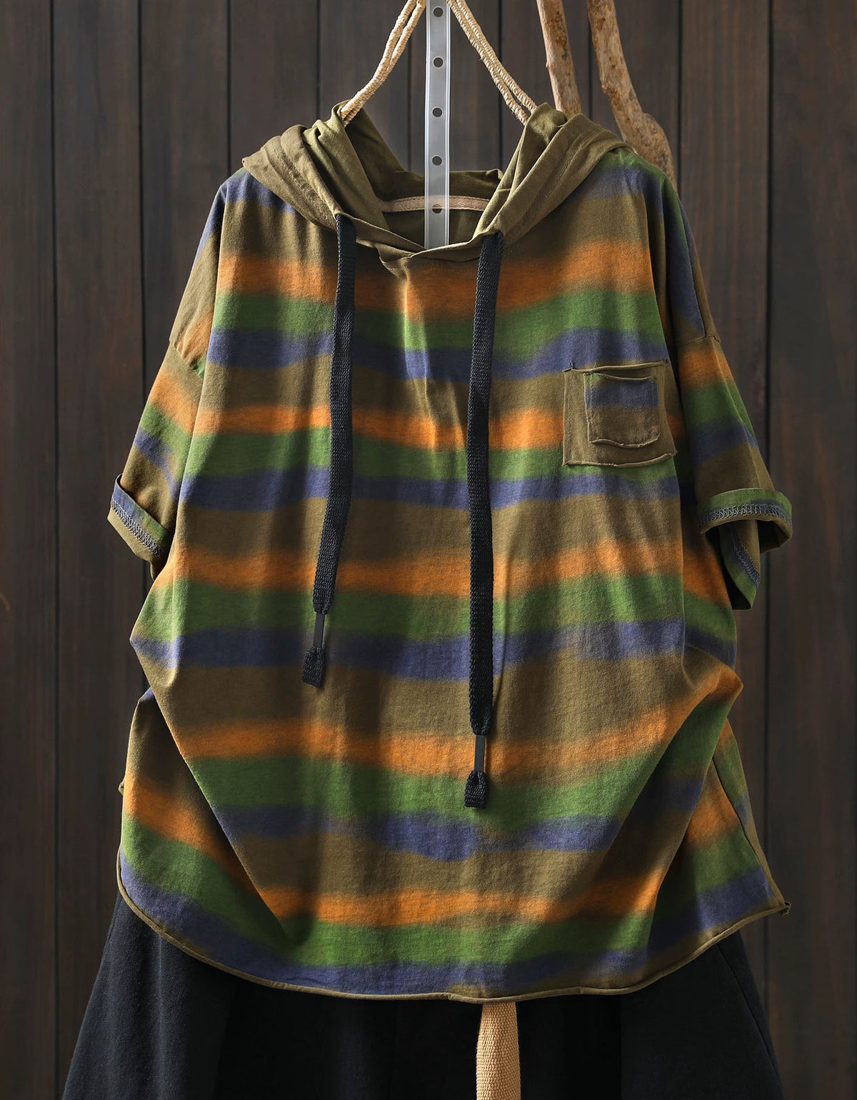Casual Loose Fit Striped Hoodie Shirt for Women