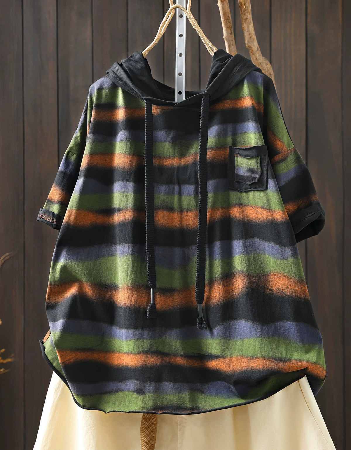 Boho Striped Hoodie Top Oversized Casual Women