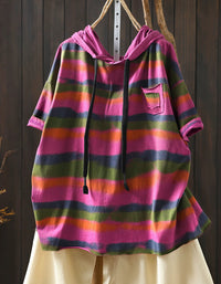 Vintage Striped Hoodie Top Women Relaxed Fit Shirt