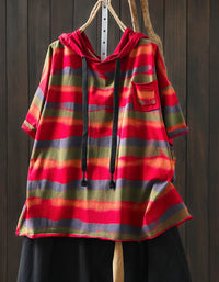 Women’s Retro Striped Hoodie Loose Fit Casual Top