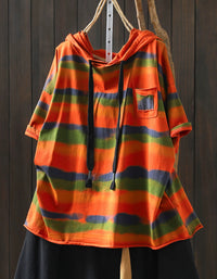 Women oversized striped hoodie casual loose fit top front view