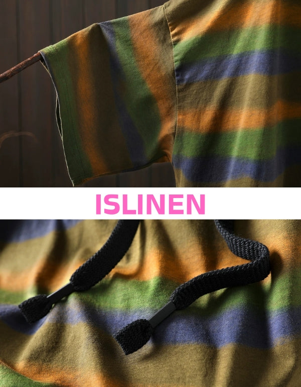 Vintage striped hoodie shirt with drawstring detail close up