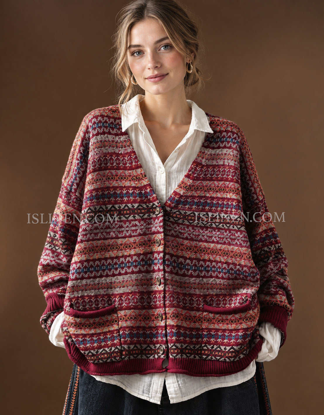 Women’s Vintage Patterned Knit Button Cardigan Sweater