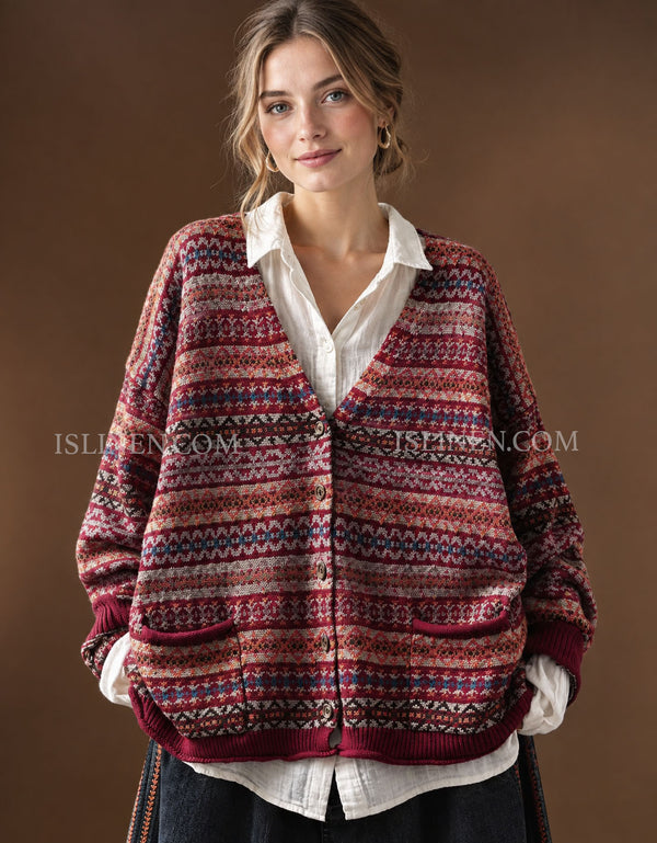 Women’s Vintage Patterned Knit Button Cardigan Sweater