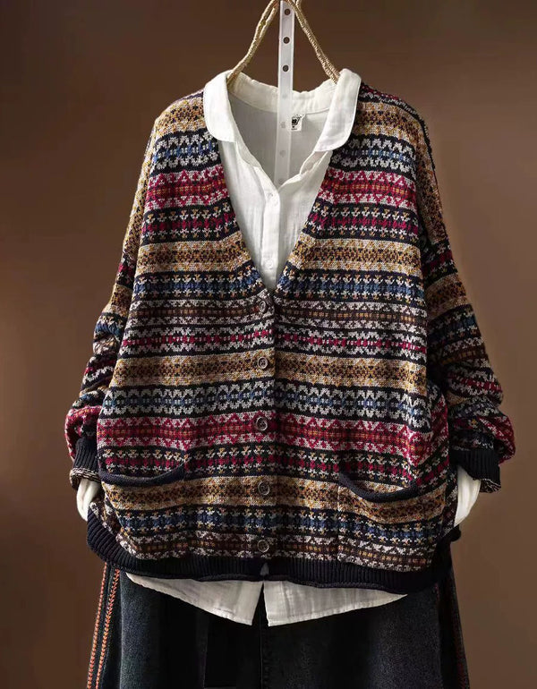 Women’s Retro Fair Isle Knit Button Front Cardigan
