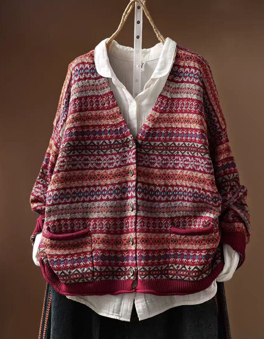 Women’s Vintage Geometric Knit Button Cardigan Sweater