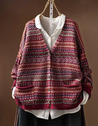 Women’s Vintage Geometric Knit Button Cardigan Sweater