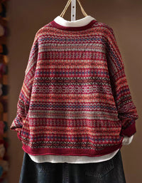 Women’s Retro Patterned Knit Cardigan with Pockets