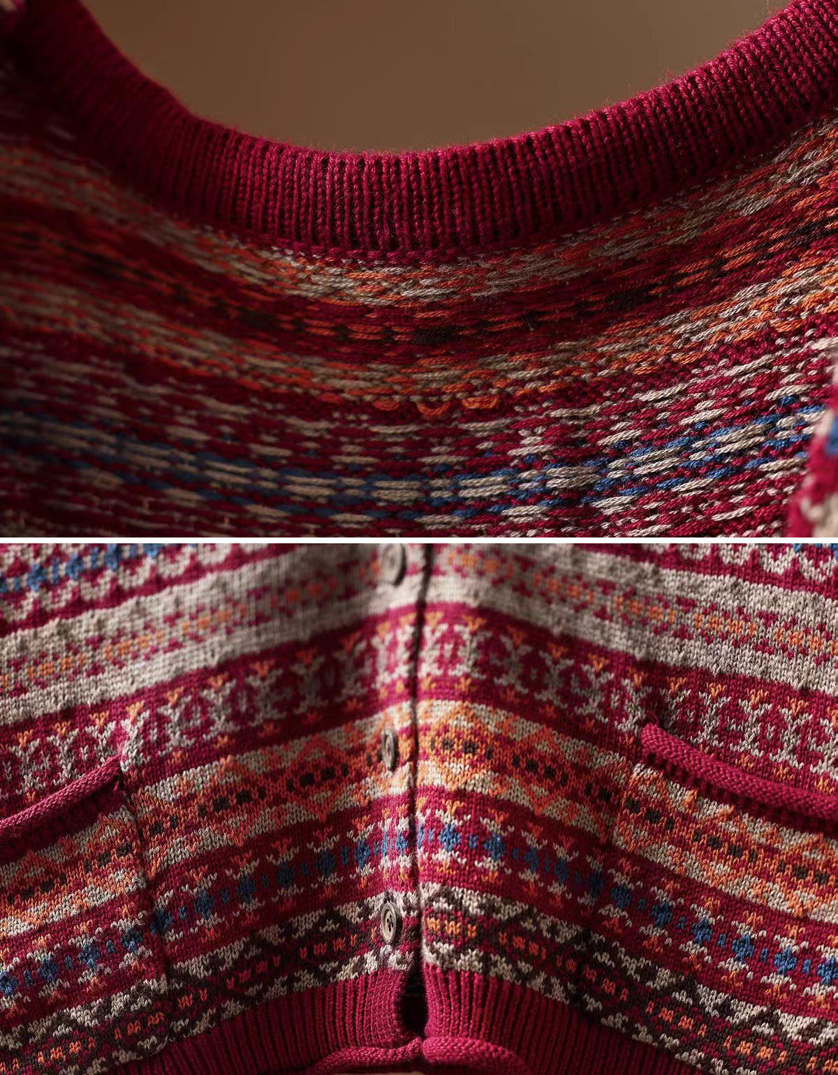 Women’s multicolor geometric knit cardigan with pockets