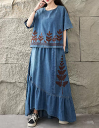 Women’s Loose Fit Denim Two Piece Outfit Set