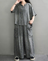 Vintage Washed Denim Floral Two Piece Outfit Set