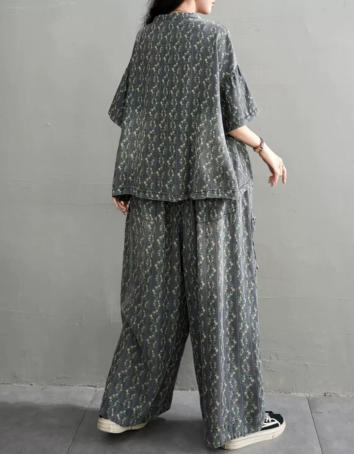 Casual floral print denim co-ord set for women