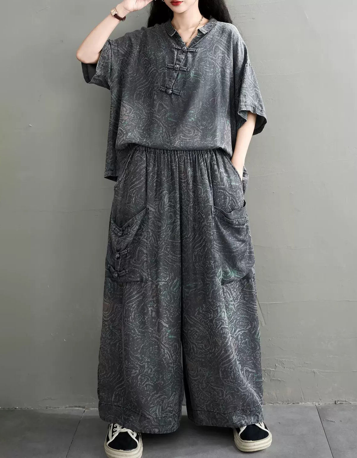 Oversized Floral Denim Two Piece Women Outfit