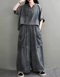 Oversized Floral Denim Two Piece Women Outfit