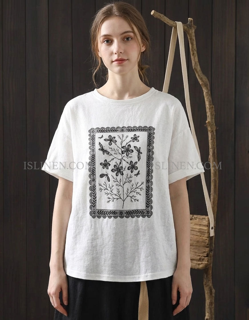 Vintage Floral Graphic Oversized White T-Shirt