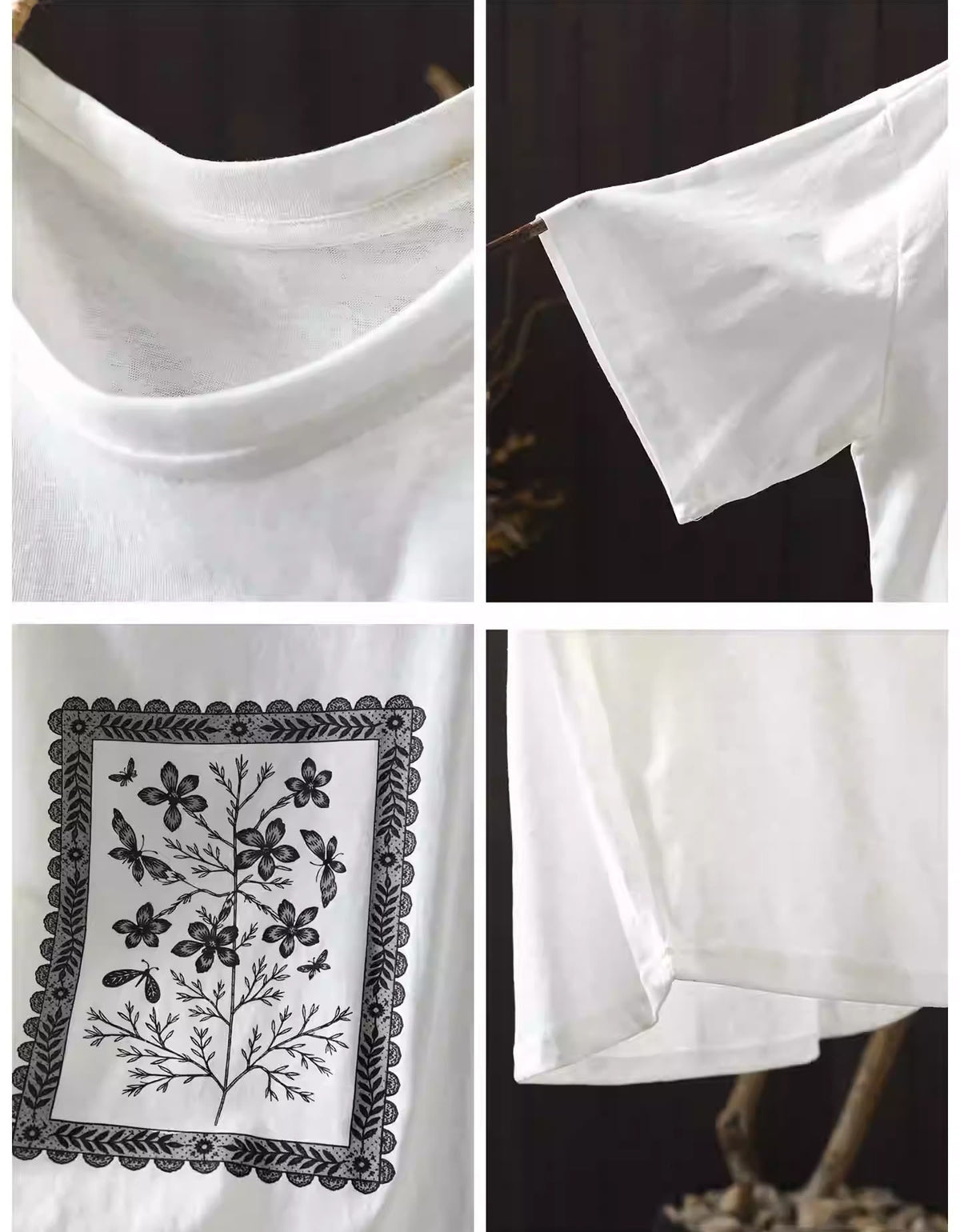 Minimal floral print oversized tee hanging for casual summer fashion listing