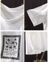Minimal floral print oversized tee hanging for casual summer fashion listing