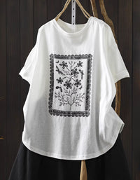 Retro Botanical Cotton Oversized Summer Tee
