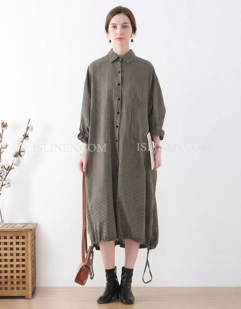 Women oversized plaid shirt dress midi button down casual outfit