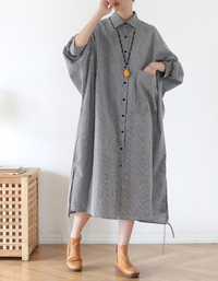 Loose fit checkered shirt dress women long sleeve midi style