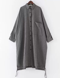 Women Retro Loose Plaid Long Sleeve Linen Shirt Dress