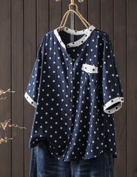 Women relaxed fit polka dot summer top with pocket