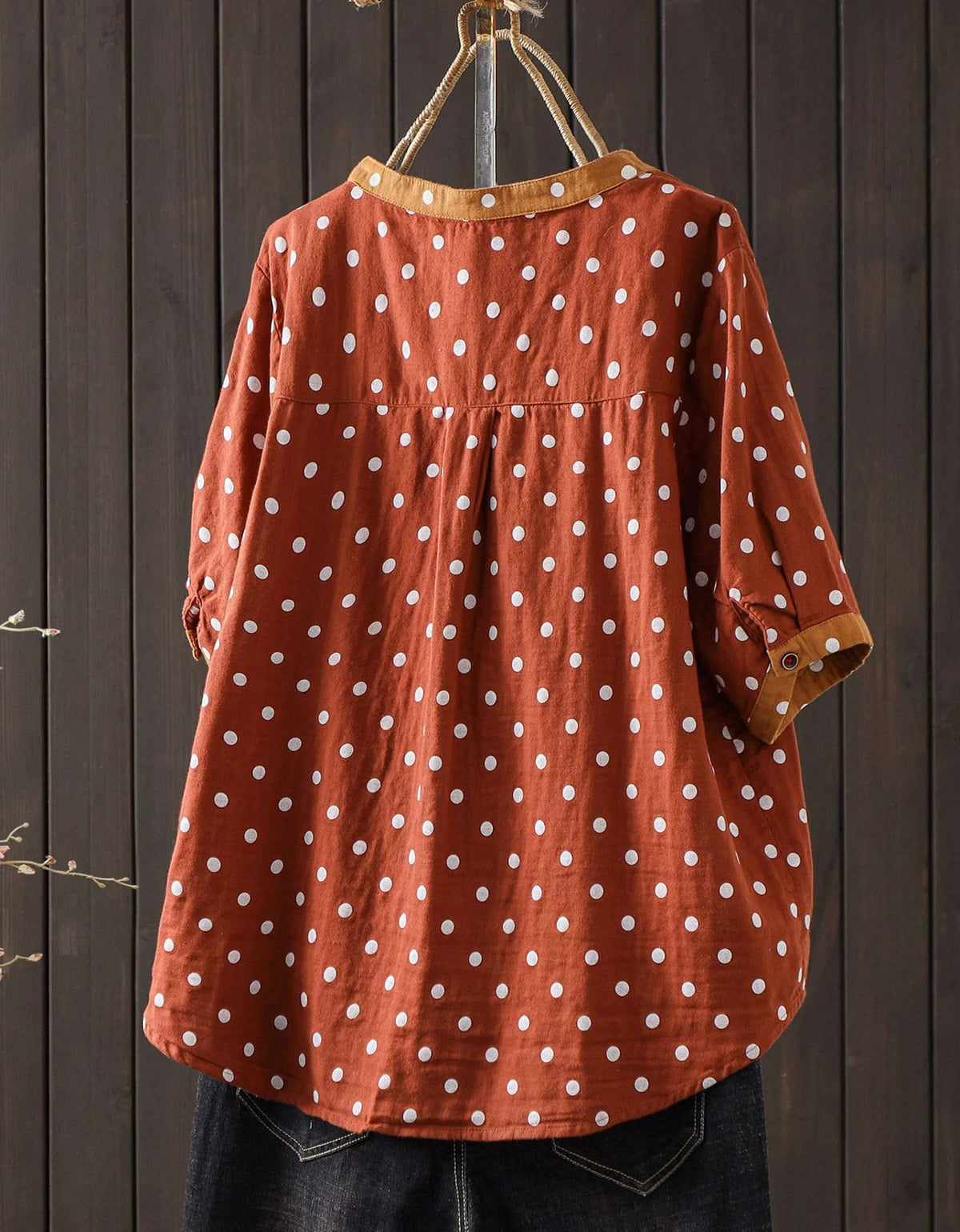 Vintage-inspired loose polka dot women casual top