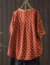 Vintage-inspired loose polka dot women casual top