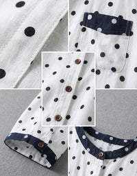 Women Vintage Polka Dot Cotton Linen Button-Up Blouse