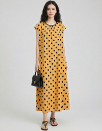 Women’s Yellow Polka Dot Maxi Dress – Casual Loose Fit Summer Dress