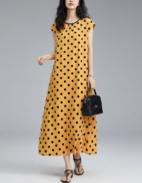 Polka Dot Maxi Dress for Women – Yellow Sleeveless Casual Long Dress