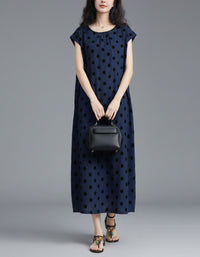 Polka Dot Maxi Dress for Women – Navy Sleeveless Casual Long Dress
