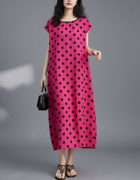 Women’s Pink Polka Dot Maxi Dress – Casual Loose Fit Summer Dress