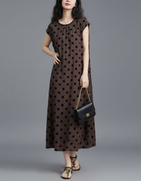 Vintage Polka Dot Dress – Women’s Coffee Midi Maxi Casual Dress