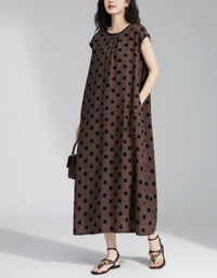 Women’s Loose Fit Polka Dot Dress – Coffee Summer Maxi Dress