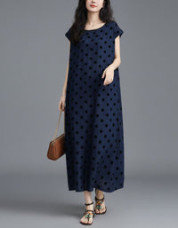 Vintage Polka Dot Dress – Women’s Navy Midi Maxi Casual Dress